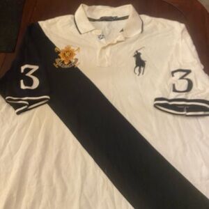 Ralph Lauren Black and White Polo with Gold Emblem 3XL